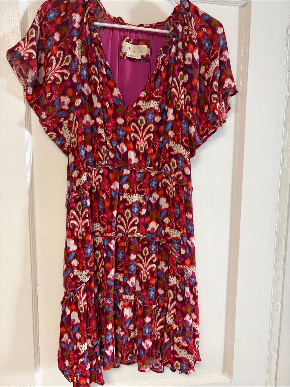 Anthropologie Red Multicolor Floral Tiered Mini Dress